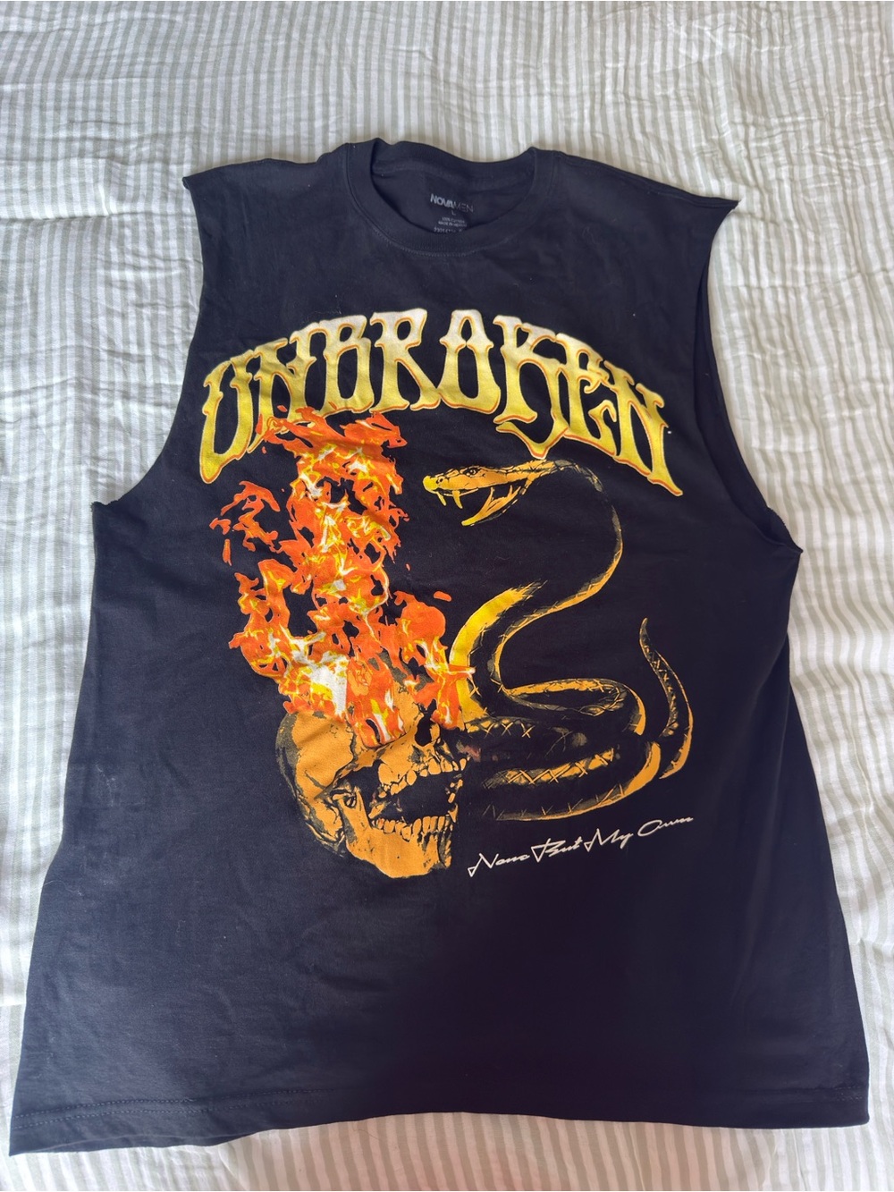Fashion Nova Black Sleeveless Tank with Yellow and Orange Flaming Skull Graphic